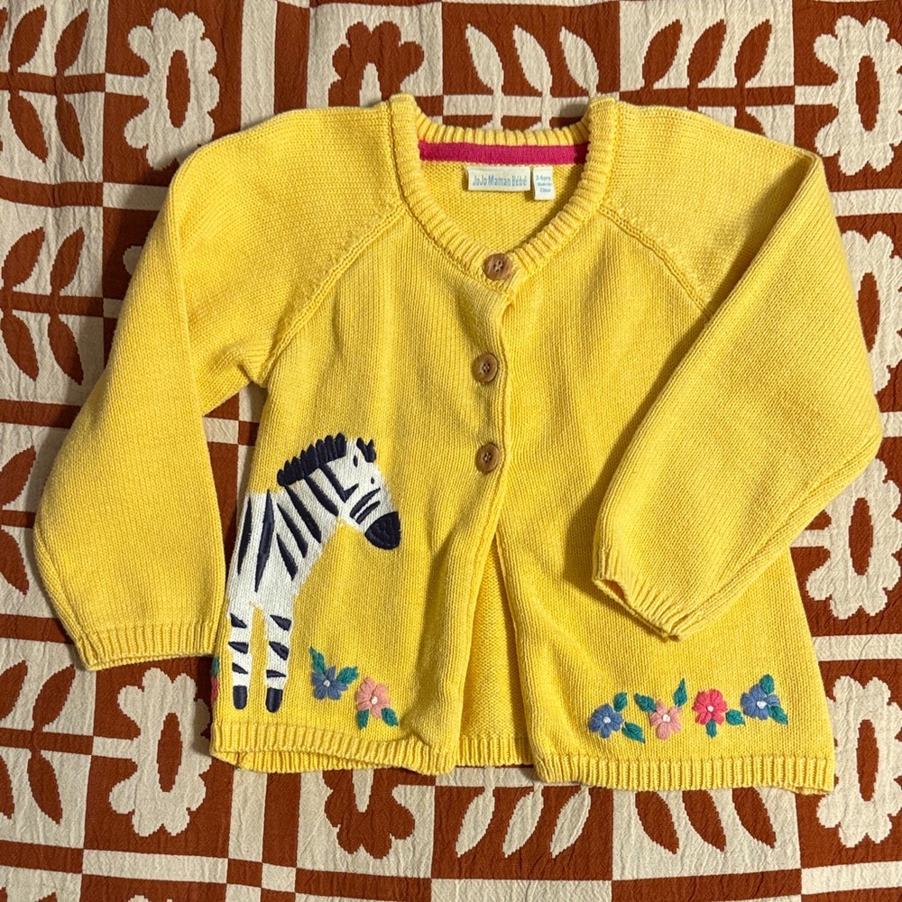 Jojo Maman Bebe - Yellow Kids Cardigan with Zebra Design